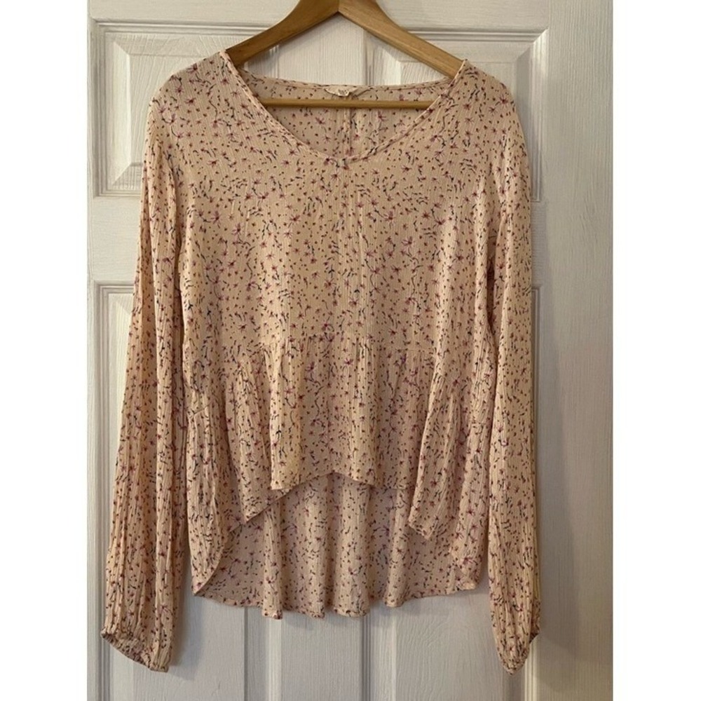 Sim & Sam Peasant Peplum Flowy Lightweight Long-Sleeve Blouse Boho Fairycore